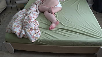 Hidden Cam Captures A Chubby Wife Fingering Herself To Orgasm In White Panties Before Bed.